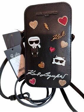 Karl Lagerfeld Maybelle Leather Crossbody Pouch with Decorative Pins